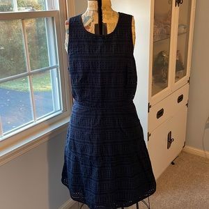 Gap 16 Tall Navy Blue, Short Sleeve, Eyelet Dress